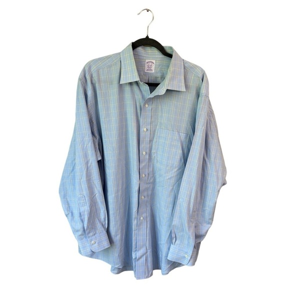 Brooks Brothers Classic Non-Iron Long Sleeve Shirt Blue/Yellow Men's 17 1/2 - Picture 2 of 10